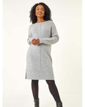 Roman Petite Knitted Pintuck Shift Dress - White