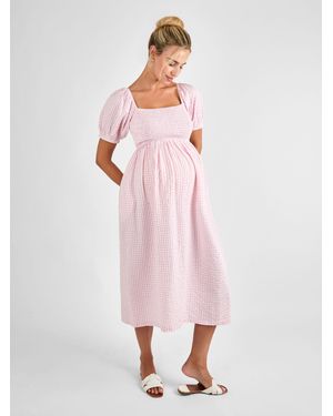 Jojo Maman Bébé Gingham Shirred Maternity Midi Dress - Pink