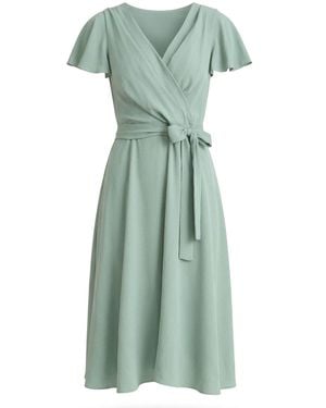 Gina Bacconi Peppa Tie Waist V Neck Faux Wrap Dress - Green