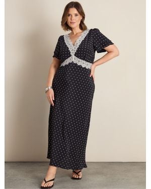 Live Unlimited Live Unlimited Polka Dot Lace Insert Maxi Dress - Black