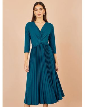 Yumi' Midi-Wickelkleid Aus Elastischem Material Mit Plisseefalten - Blau
