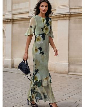 Religion Liv Column Maxi Occasion Tea Dress With Ruffles - Natural