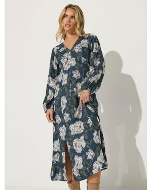 PixieGirl Petite Floral Midi Tea Dress - Blue