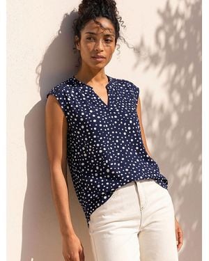 Roman Polka Dot Print Stretch Top - Blue