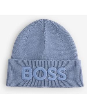 BOSS Logo Knit Beanie - Blue