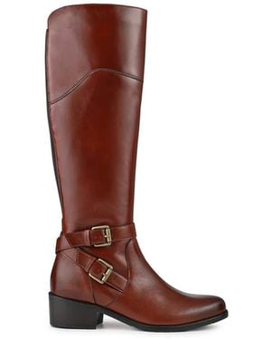 Jones Bootmaker Jones Bootmaker Tan Wide Calf Phoebe Leather Long Boots - Red