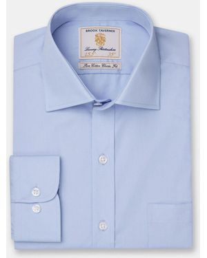 Brook Taverner Tailored Fit Single Cuff Poplin Cotton Shirt - Blue