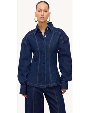 Loavies Under Falling Leaves Tailored Button Up Denim Blouse - Blue