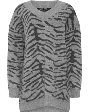 M Com Zebra Print V-Neck Tunic Jumper - Grey