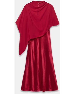 Mint Velvet Satin Cape Detail Maxi Dress - Red