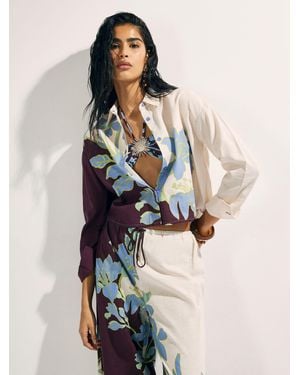 River Island Long Sleeve Floral Print Beach Shirt - Natural