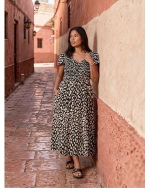 Live Unlimited Animal Print Shirred Midi Dress - Brown