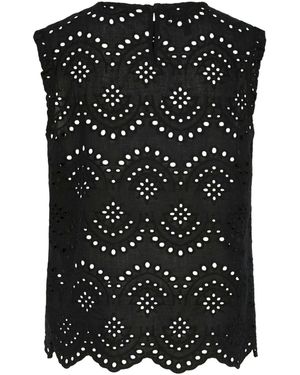 Pieces Sleeveless Broderie Anglaise Top - Black