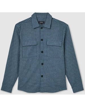 Reiss Sever Cotton-Linen Checked Overshirt - Blau