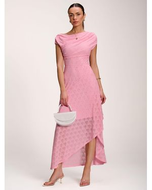 Jolie Moi Asymmetric Draped Lace Maxi Dress - Pink