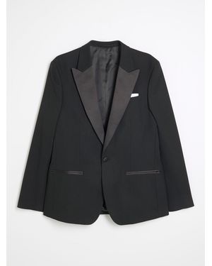 River Island Plain Slim Tux Jacket - Black