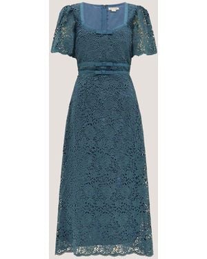 Monsoon Regina Short Sleeve Lace Midi Dress - Blue