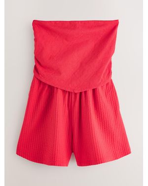 Next Broderie Jersey Hanky Hem Bandeau Playsuit - Red