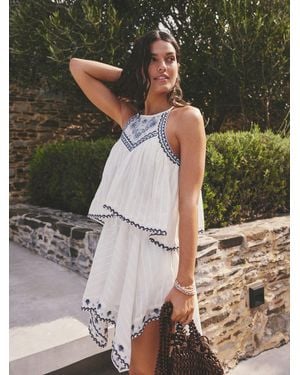Next Embroidered Hanky Hem Playsuit - White