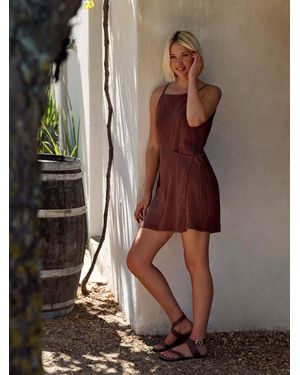 Next Chocolate Linen Rich Wrap Skort Playsuit - Brown