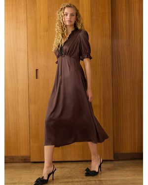Baukjen Valleta Satin Lace Trim Midi Dress - Brown