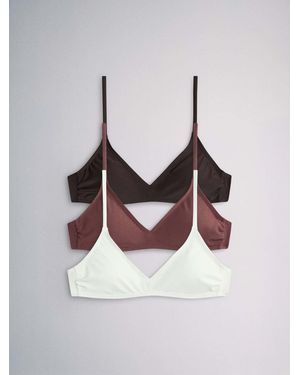 The Set Triangle 3 Pack Cropped Bikini Tops/Chocolate/Cream - Brown