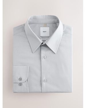 Next Slim Fit Cotton Rich Textured Easy Care Smart Shirt - Gray