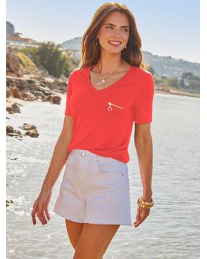 Sosandar Zip Detail T-Shirt - Red
