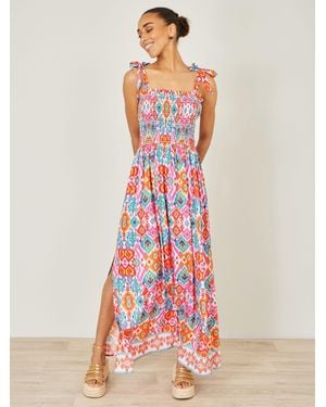 Yumi' Ikat Print Maxi Viscose Sun Dress - White