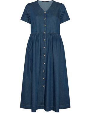 Evans Short Sleeve Button Thru Denim Maxi Dress - Blue