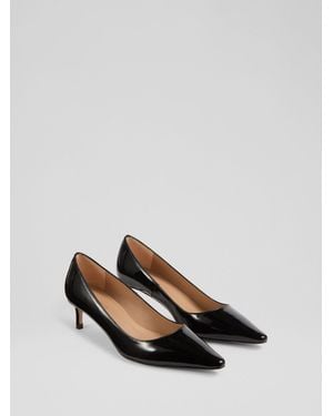 LK Bennett New Ava Patent Pointed Kitten Heel Court Shoes - Black