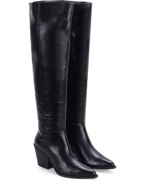 OFF THE HOOK Scores Block Heel High-Knee Leather Boots - Black