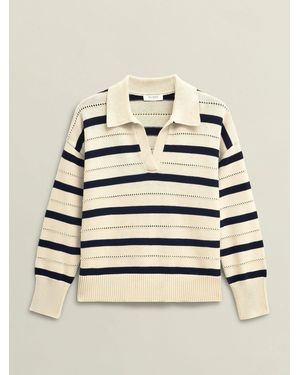 Hobbs Ivory Beauford Cotton Stripe Polo Knitted Jumper - Natural