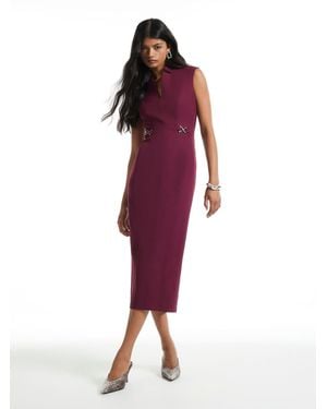 River Island Notch Neck Belted Midi Dress - Red