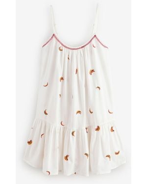 Never Fully Dressed Banana Embroidery Cotton Slip Dress - Natural