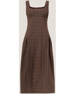 Monsoon Selena Square Neck Stripe Midi Dress - Brown