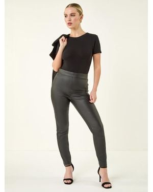 Roman Petite Faux Leather Pull On Pants - Black