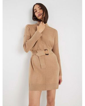 River Island Belted Sweater Dress - Natural