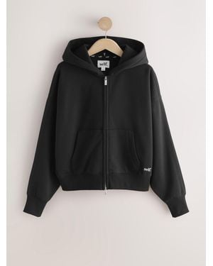 Self Hooded Zip Up Jacket - Black