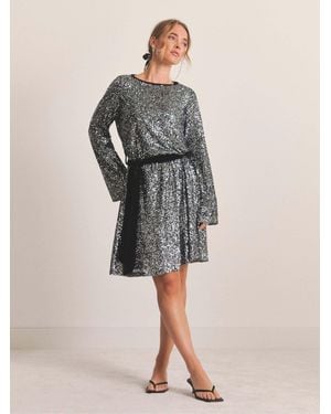 Simply Be Sequin Belted Skater Dress - Gray