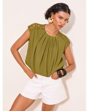 Lipsy Bubble Hem Crochet Shoulder Detail Top - Green