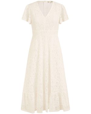 Yumi' Lace Midi Skater Dress - White