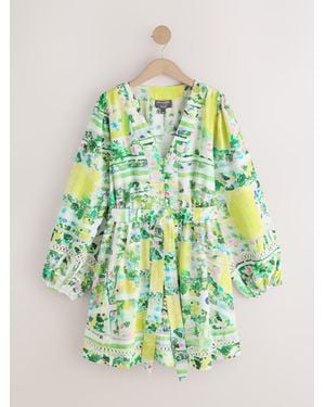 Next National Trust X Long Sleeve Occasion Mino Dress - Green