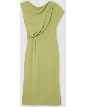 Reiss Off-Shoulder Tuck-Detail Midi Dress - Green
