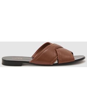 Reiss Tan Kori Leather Cross-Strap Flat Sandals - Brown