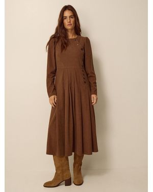 Monsoon Silvia Button Stretch Corduroy Midi Dress - Natural