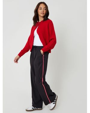Threadbare Pleated Side Stripe Wide Leg Pants - Red