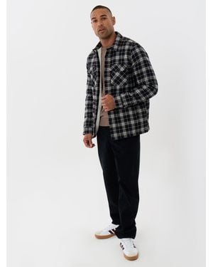 Threadbare Cotton Check Flannel Sherpa Lined Shacket - Black