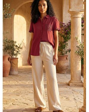 Roman Crochet Pocket Button Shirt - Red