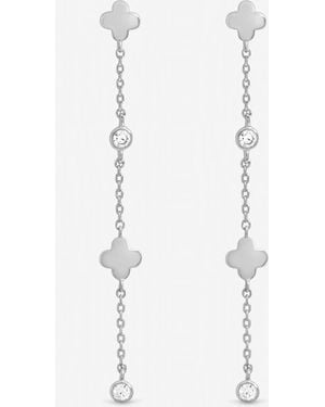 Inicio Sterling Plated Crystal Clover Fine Long Drop Earrings - White